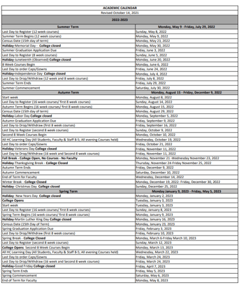 Academic Calendar Hocking College