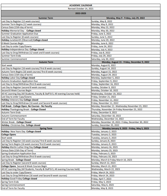 2022-2023 Academic Calendar